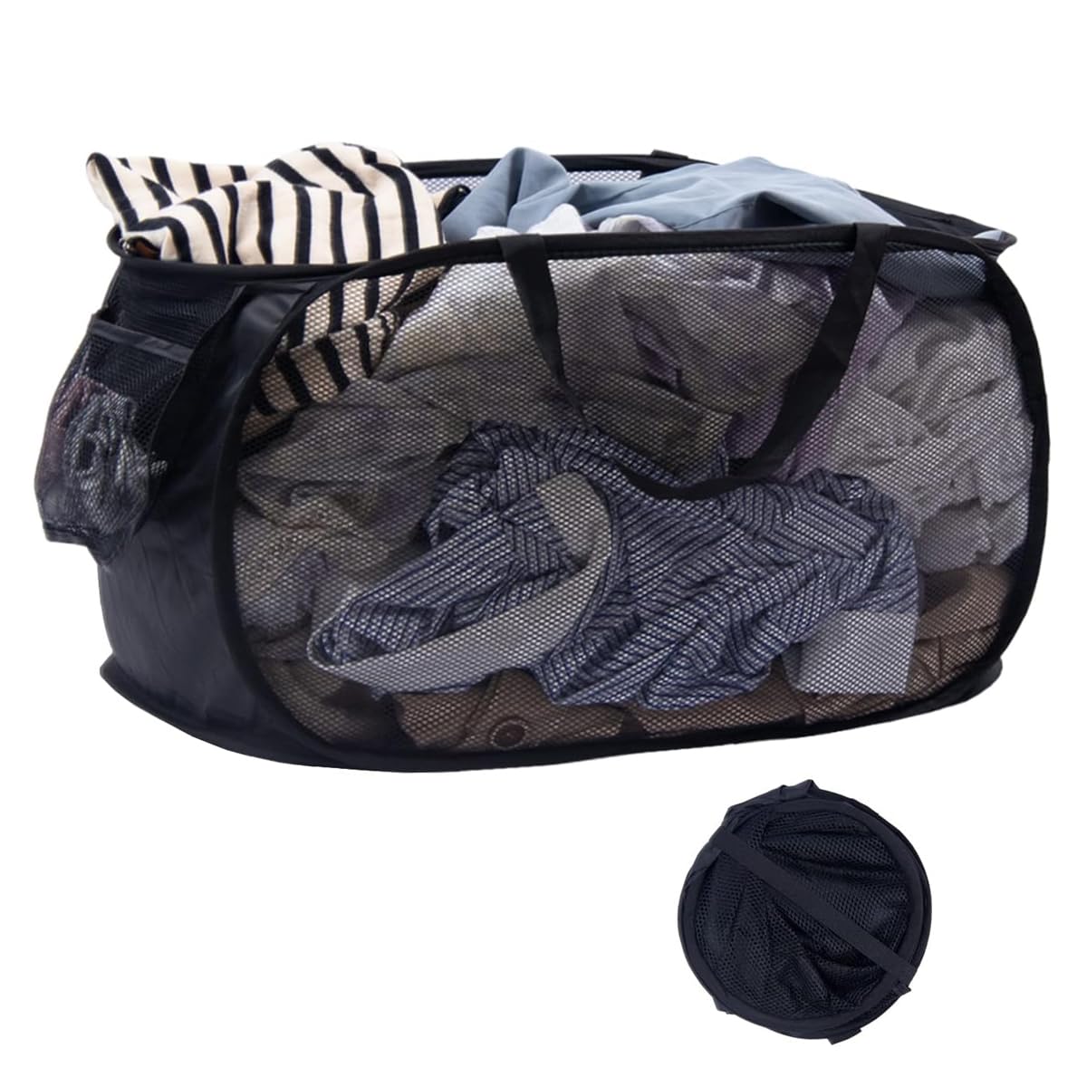 HASTHIP Durable Collapsible Laundry Baskets, Foldable Clothes Storage Hamper with Reinforced Carry Handles, Portable Collapsible Clothes Baskets for Dorm, Bathroom & Travel, Black HASTHIP Durable Collapsible Laundry Baskets, Foldable Clothes Storage Hamper with Reinforced Carry Handles, Portable Collapsible Clothes Baskets for Dorm, Bathroom & Travel, Black